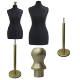 Display Guru Female Uk Size 12/14 Dressmakers Tailors Dummy Mannequin , Black Torso Bust with Gold Wood Round Base